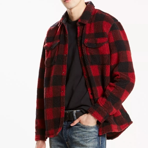 LEVI'S Sherpa Plaid Longsleeve Work Shirt Size Large - Picture 1 of 7